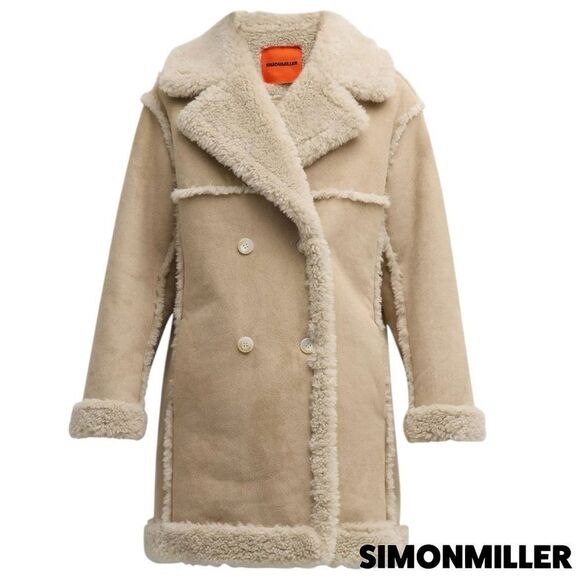 Simon Miller **NWT** Midi Jetz Faux-Fur Shearling Coat in Milk (Beige/Cream) - Picture 7 of 16
